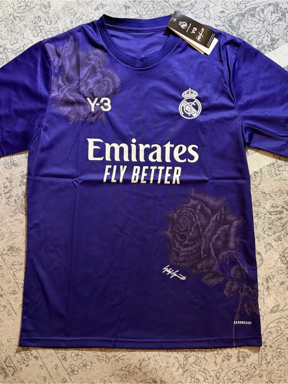 Y-3 Mens Purple Real Madrid Training Jersey with Floral Detail